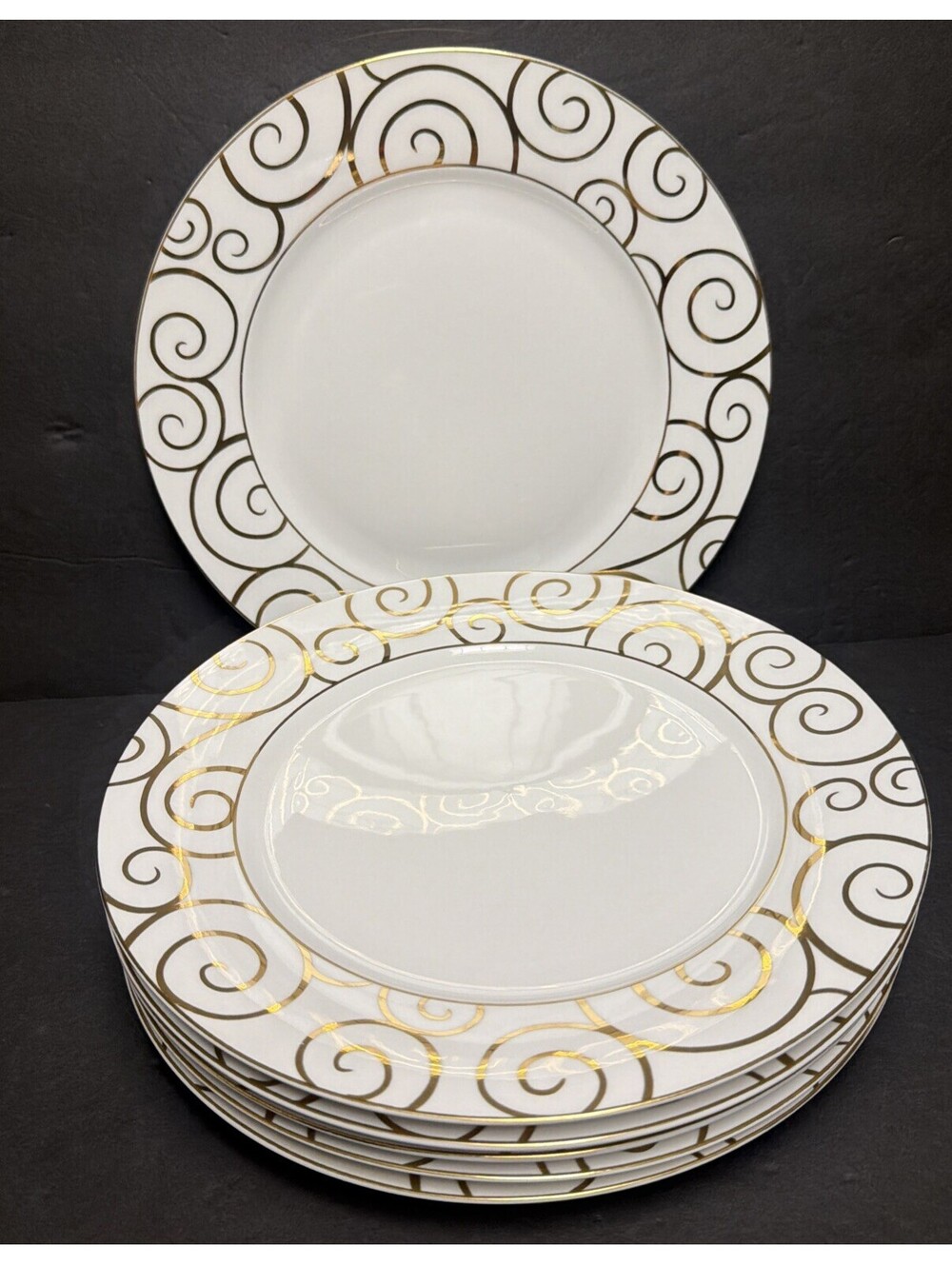 Pier One Gold Swirl Dinner Plate 10 3/8” Retired Vintage Dishwasher Safe EACH